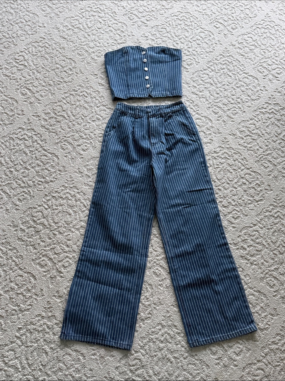 Navy Pinstripe Wide-Leg Pants for Women